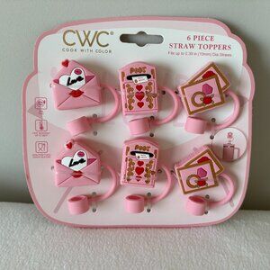 NWT - CWC - Cook With Color - 6 pc Valentine Themed Straw Toppers